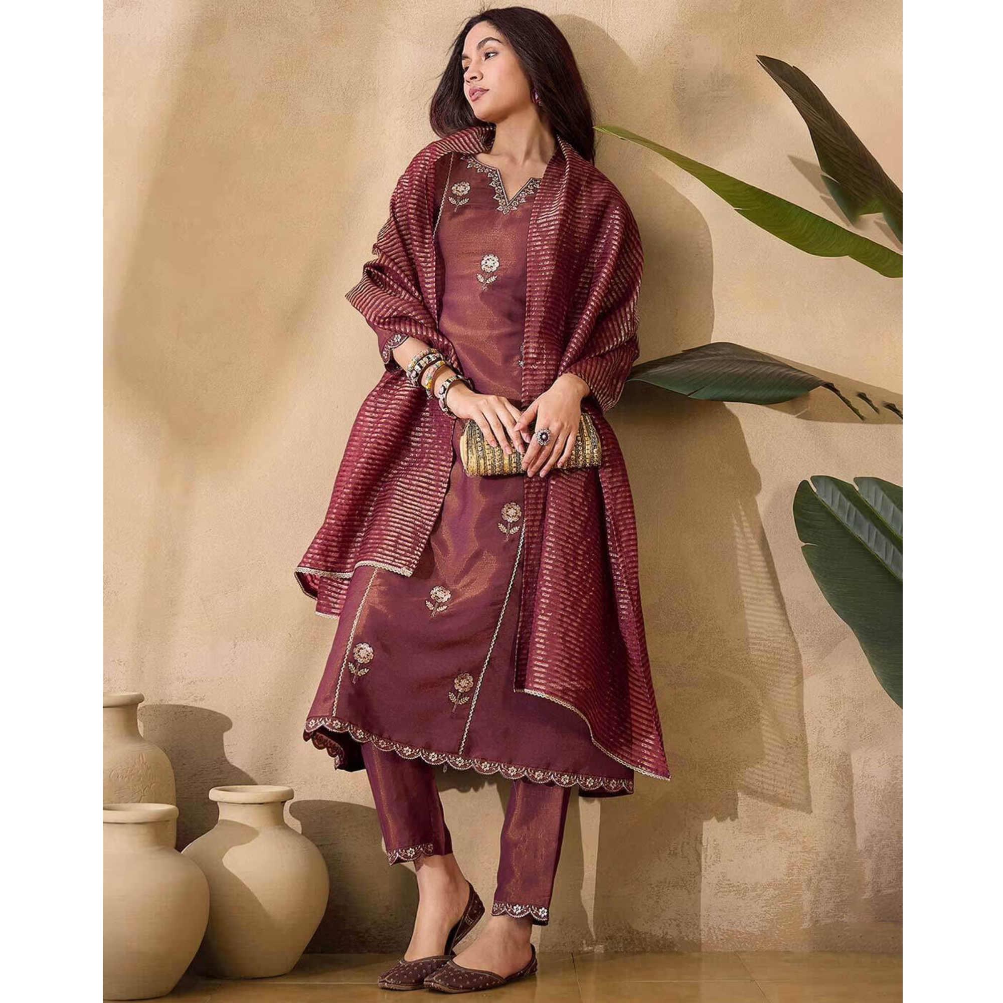 KVS FAB Women Embroidered Silk Blend Kurta Set